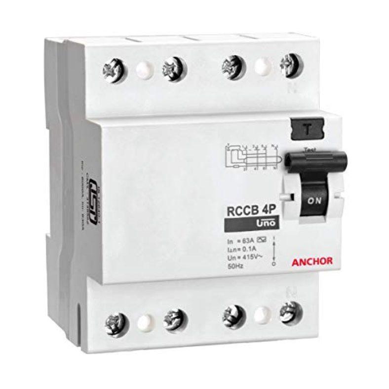 Anchor By Panasonic Uno Series 25 Amp Dual Pole 100Ma Rccb | 4 Pole Rccb | 25A Change Over Switch Circuit Breaker (White, 98214)