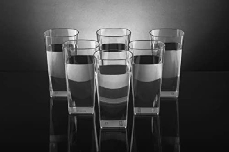 Leawall Plastic Sqaure Shape Design Unbreakable Stylish Transparent Water Glass/Juice Glass/Beer Glass/Wine Glass Plastic Glass Set 300 Ml- 6 Pcs (Transparent)