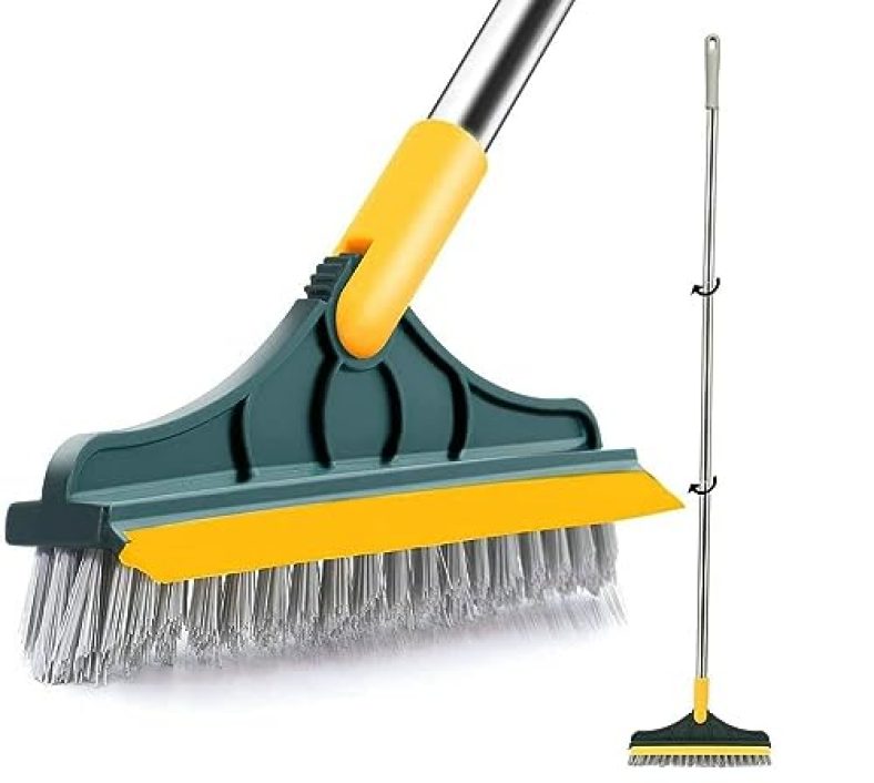 Rkk Bathroom Cleaning Brush With Wiper 2 In 1 Tiles Cleaning Brush With Long Handle 120° Rotate Bathroom Cleaning Accessories Floor Scrub Bathroom Brush Home Kitchen (2 In 1 Cleaning Brush)