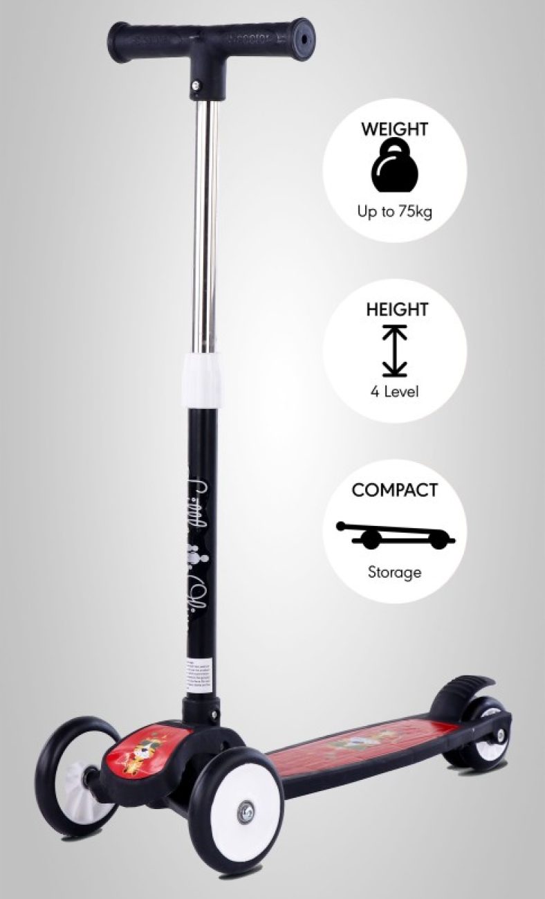 Little Olive Tikes Foldable Scooter For Kids 4 Level Height Pu Wheels With Brake(Black)