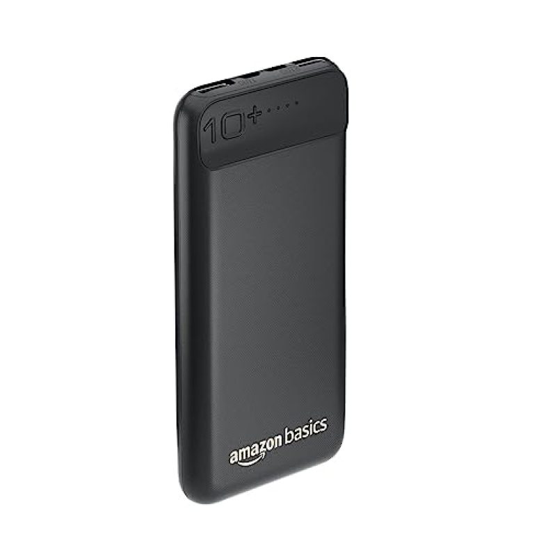 Amazon Basics 10000Mah 12W Lithium-Polymer Power Bank | Dual Input, Dual Output | Black, Type-C Cable Included