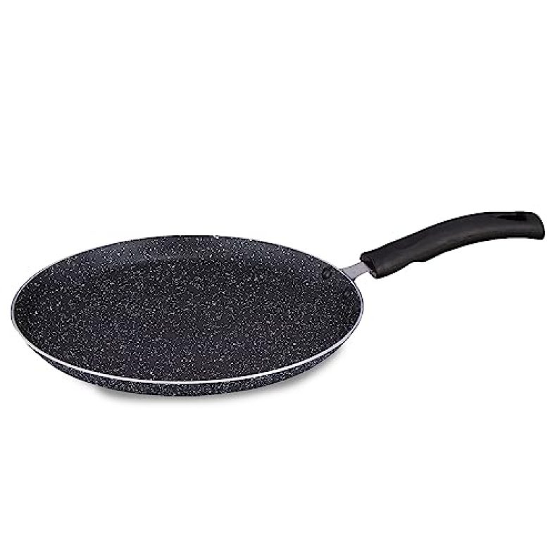 Amazon Brand – Solimo Aluminium Non-Stick Dosa Tawa | Granite Finish | Induction Base | Pfoa Free | High Temperature Resistant Exterior Coating | 25 Cm | Grey