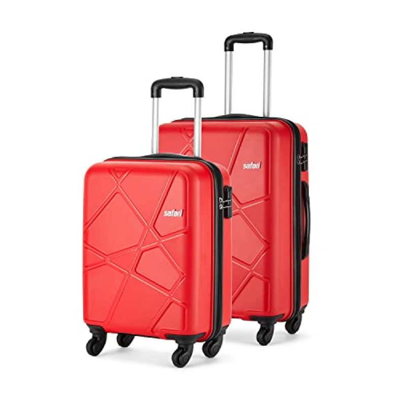 Safari Pentagon 2 Pc Set 55 Cms & 65 Cms, Small And Medium Polypropylene Hard Sided 4 Wheels 360 Degree Rotation Luggage Set/Suitcase Set/Trolley Bag Set (Cherry Red)