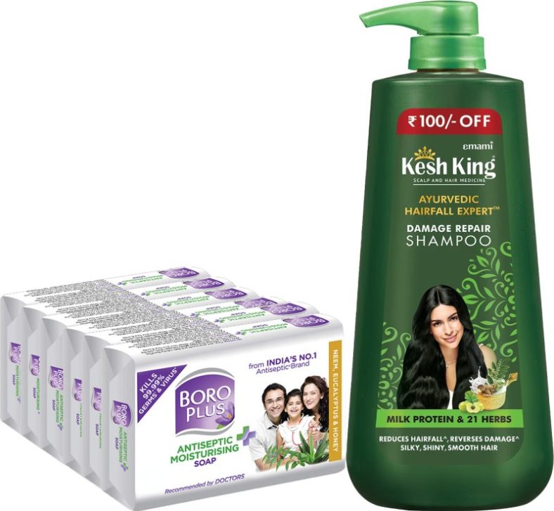 Kesh King Damage Repair Shampoo 600Ml + Boroplus Moisturising Soap – Neh 125G Po6(1350 Ml)