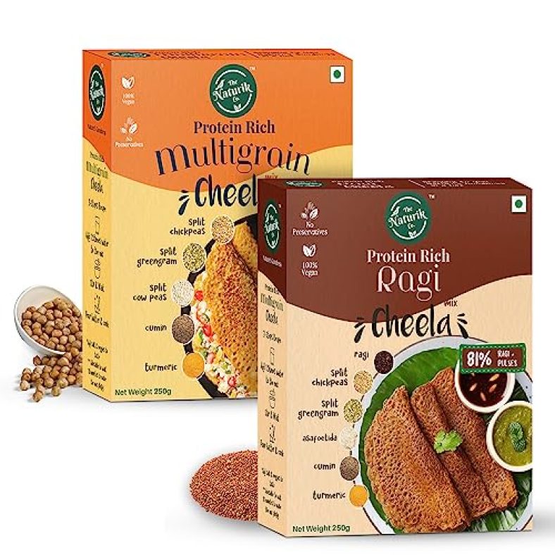 The Naturik Co Ragi & Multigrain Cheela Mix Combo – 250 G (Pack Of 2), Ready To Cook Chilla/Dosa |Healthy & Instant Breakfast |High Fibre & 20G Protein| Anytime Snack For Kids And Family