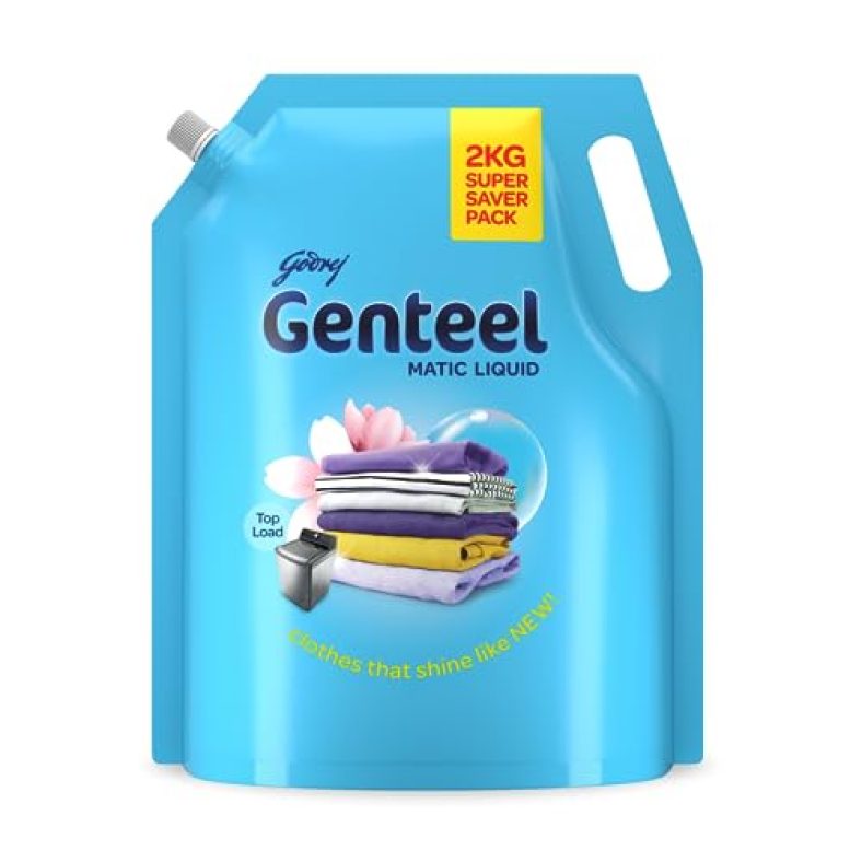 Genteel Matic Liquid Detergent Refill Pouch For Both Top Load And Front Load Washing – 2Kg | No Soda Formula | With Added Fabric Conditioner