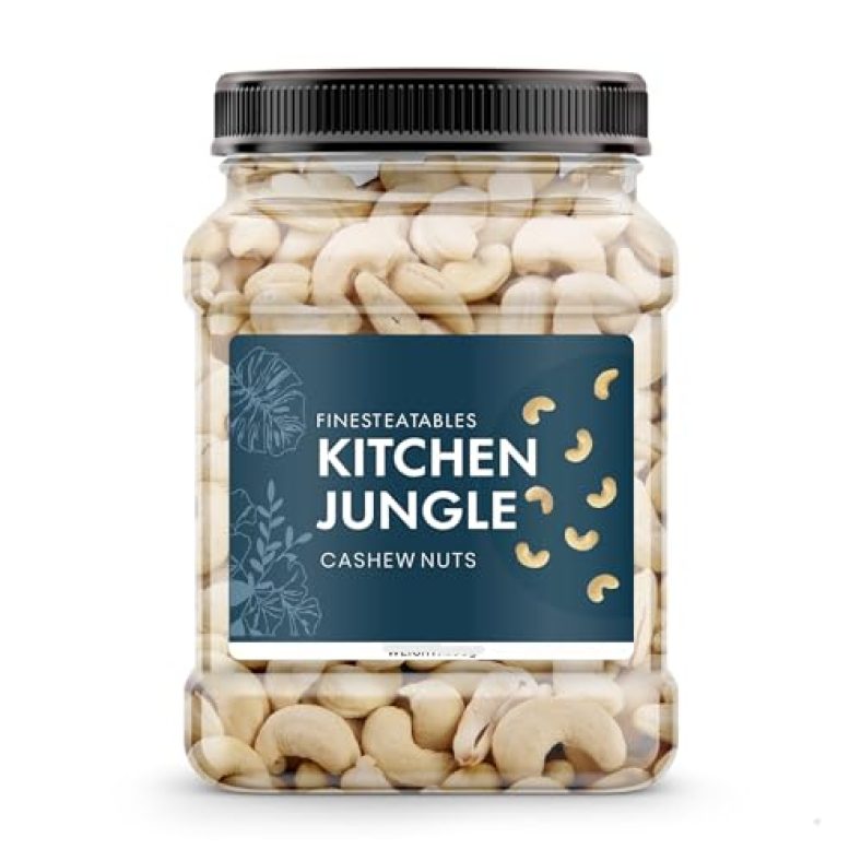 Kitchen Jungle Whole Cashew Nuts Crunchy & Soft Kaju Dry Fruit Grade W320 (1Kg Jar Pack)