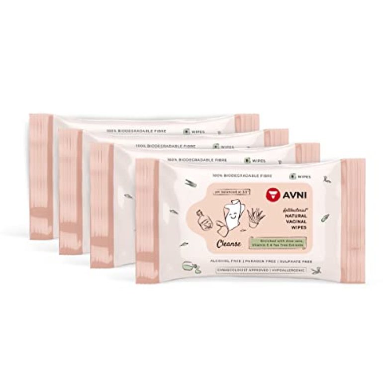 Avni 100% Biodegradable Antibacterial Intimate Vaginal Wet Wipes For Women| 100% Alcohol-Free | Ph Balanced | Skin Friendly For Daily Hygiene | Tea Tree Essential Oils & Aloe Vera Extracts | Paraben-Free | Sulfate-Free | Travel Friendly | 32 Wipes (4 Packets With 8 Wipes Each) )