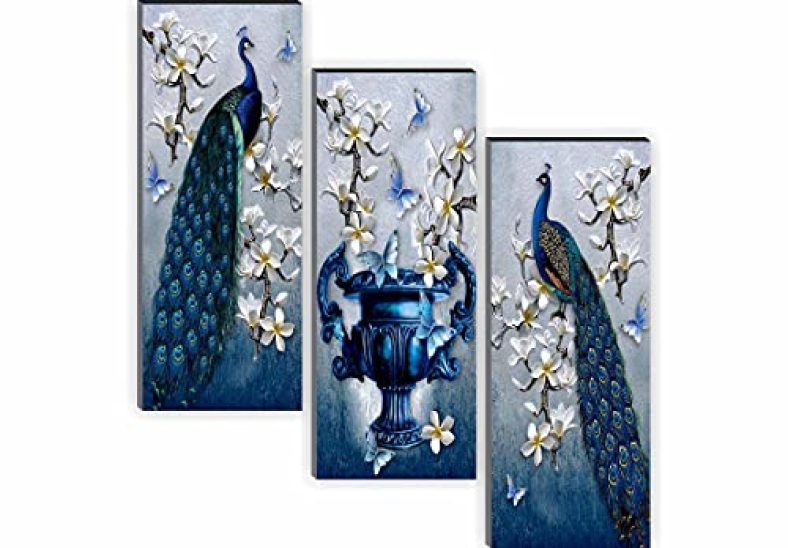 Saf 6 Mm Mdf Peacock Designer Self Hanging Adhesive Digital Reprint 15 Inch X 18 Inch Painting Sanfj94-Multicolour