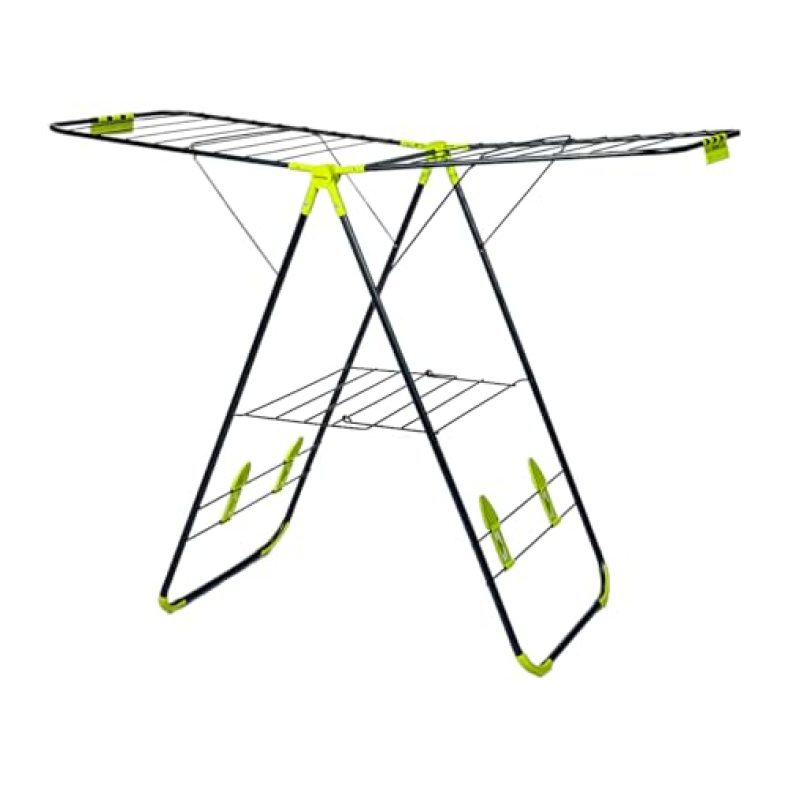 Bonkaso Premium Steel Foldable Cloth Dryer Stand For Drying Clothes Steel (Black + Green)
