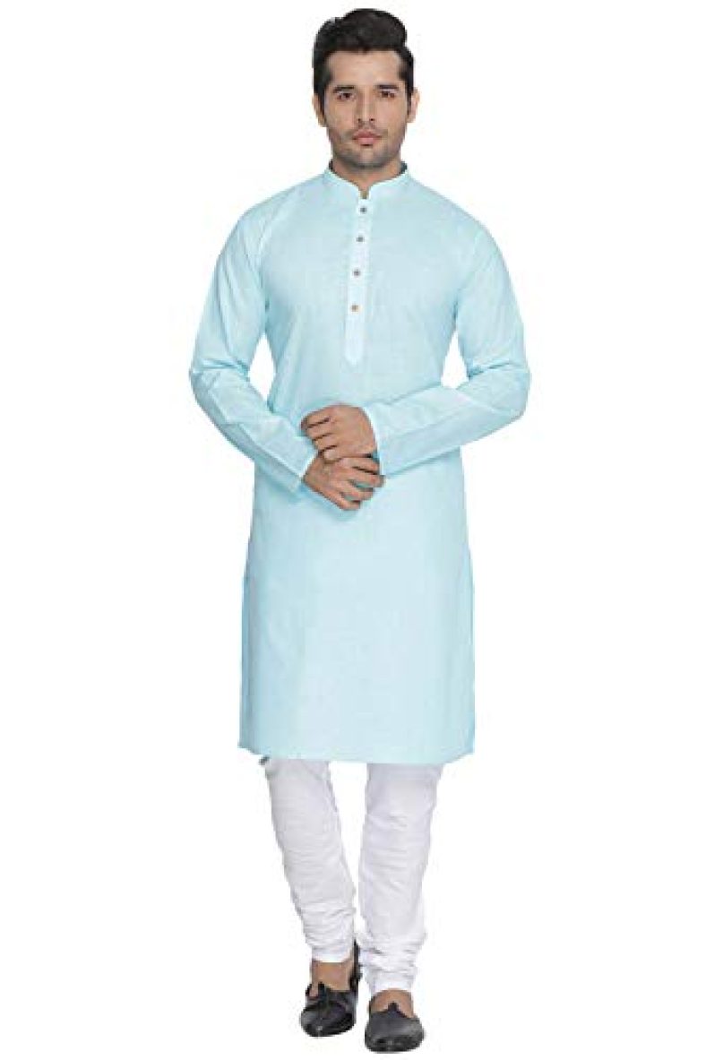 Vastramay Men Light Blue Cotton Kurta And Pyjama Set (Vasmk007Aqnpcwh_44)