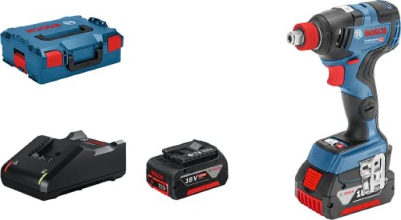 Bosch Gdx 18V-200 C Heavy Duty Cordless Impact Driver/Wrench, M16, 200 Nm, 3,400 Rpm, 1.2 Kg + Quick Charger & 2 X Gba 18V 4.0Ah Battery In L-Boxx 136