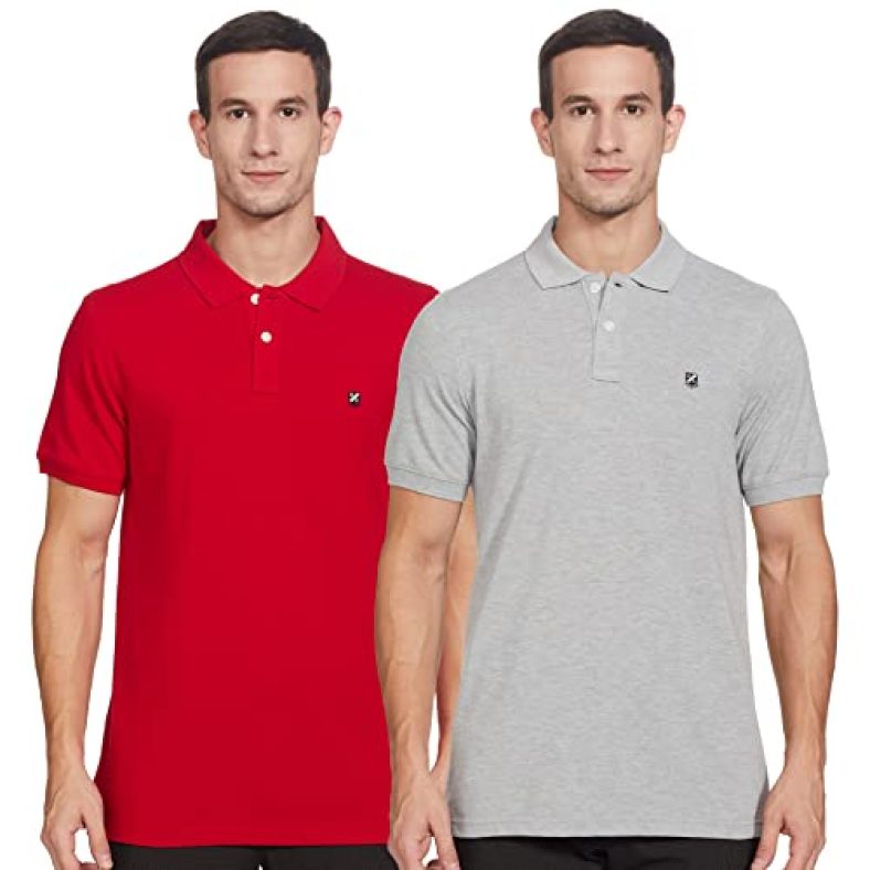 Amazon Brand – Inkast Men’S Regular Fit Polo Shirt (Hse-01-Po2-S21-H_Lt Grey Mel & Mineral Red M)