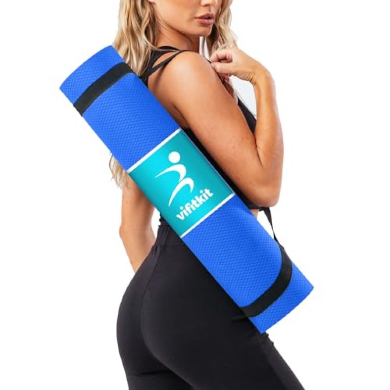 Vifitkit Yoga Mat For Women, Yoga Mat For Men, Exercise Mat For Home Workout, Anti Slip Yoga Mat Workout, Yoga Mat For Kids, Gym Mat For Workout At Home With Strap (Ocean Blue, 6Mm)