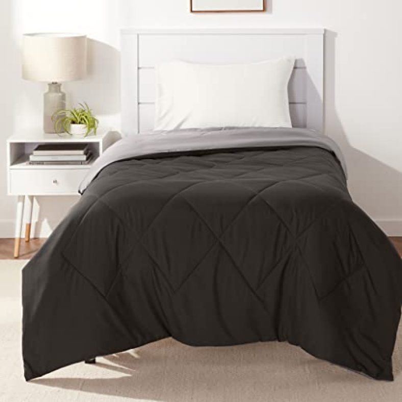 Amazon Basics Reversible Microfiber Comforter – Single Large, Black, Pack Of 1