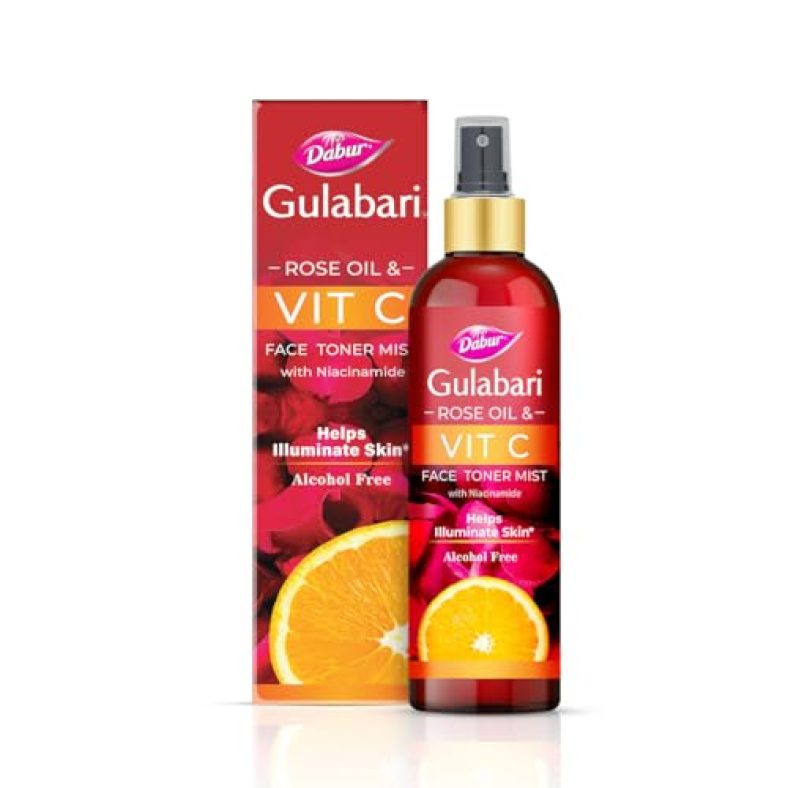Dabur Gulabari Rose Oil & Vitamin C Face Toner Mist With Niacinamide – 200Ml | Toner For Brightened Skin | Improves Uneven Skin Tone, Tightens Pores | Alcohol Free