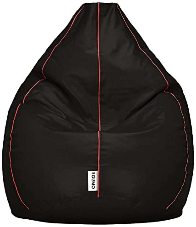 Amazon Brand – Solimo Xxxl Faux Leather Bean Bag Filled With Beans (Black With Pink Piping)