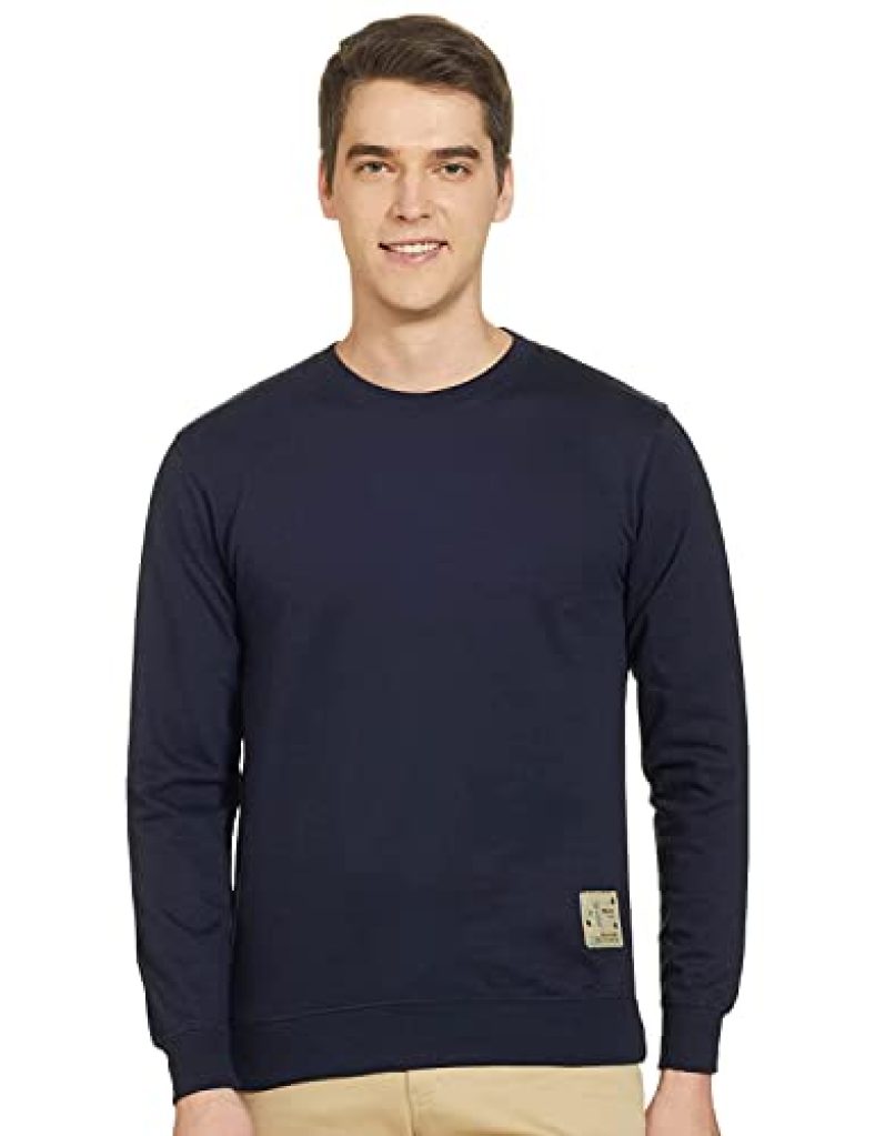 T2F Men’S Cotton Crew Neck Sweatshirt (Mns-Ss-01_Navy_M)