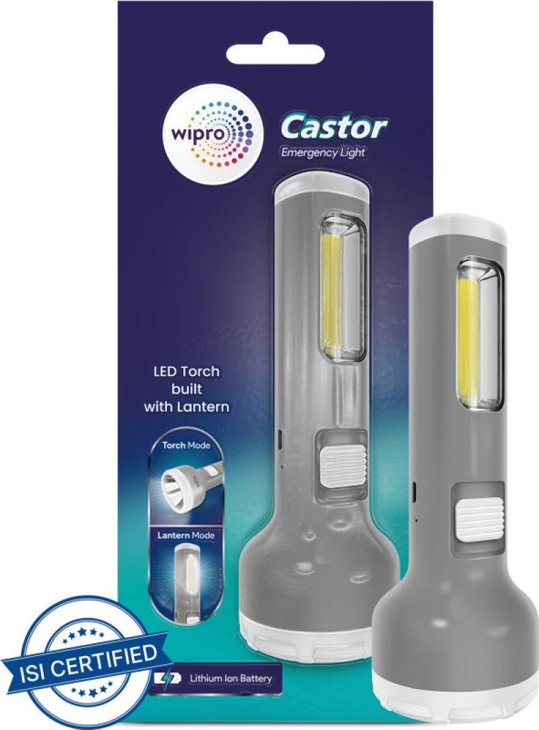 Wipro Castor Multifunctional Rechargeable Torch & Lantern With Backup Of Upto 5 Hrs Torch Emergency Light(Grey)