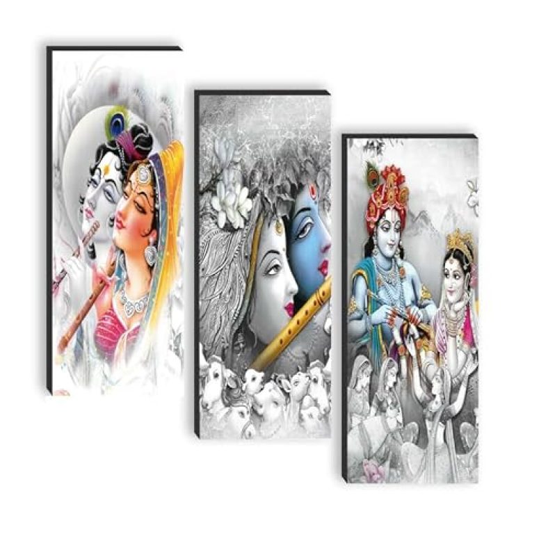 Saf Set Of 3 Lord Radha Krishna Uv Textured Self Adeshive Wall Painting For Home Decoration Sanf-Sj194