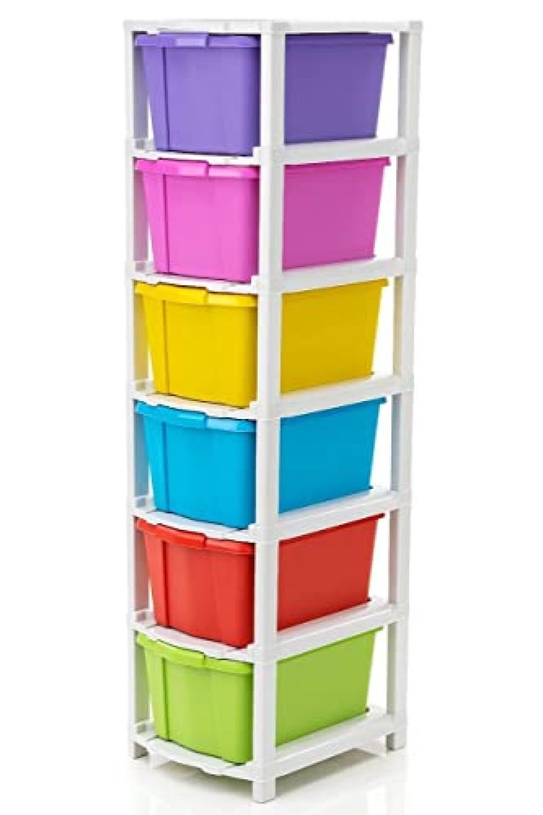 Bathla Stomo 6 – Xl Multi-Purpose Modular Drawer Storage System For Home And Office With Trolley Wheels And Anti-Slip Shoes (Multi Colour – Pastel)