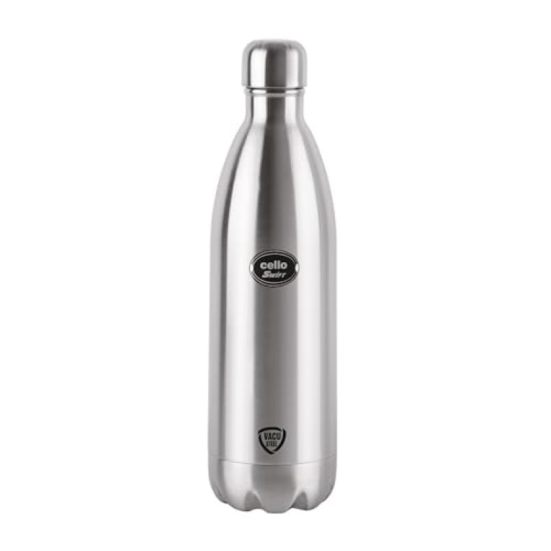 Cello Swift Stainless Steel Vacuum Insulated Flask 1000Ml | Hot And Cold Water Bottle With Screw Lid | Double Walled Silver Bottle For Home, Office, Travel