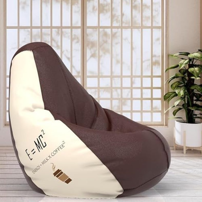Comfybean Bag With Beans Filled Xxl- Official: Jack & Mayers Bean Bags – For Teenagers – Max User Height : 4.5-5 Ft.-Weight : 45-50 Kgs(Model: E=Mc2 Brown Cream)