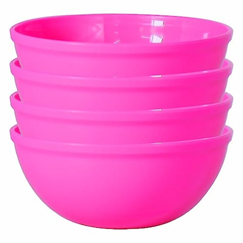 Wonder Homeware Sigma 1000 Modular Plastic Solid Mixing Bowl,Unbreakable Salad Bowls,Microwave & Dishwasher Safe, 4 Pcs, Yellow Color, 650Ml (Pink)