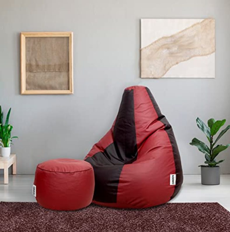 Amazon Brand – Solimo Leatherette 2Xl Bean Bag With Footrest Ready To Use Filled With Beans (Brown And Tan)