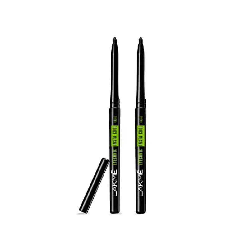 Lakme Eyeconic Insta Cool Kajal, Black, Cooling Kohl Liner With Cucumber, Twist Up Pencil – Waterproof, Smudge Proof & Long Lasting Eye Makeup, 0.35 G (Pack Of 2)