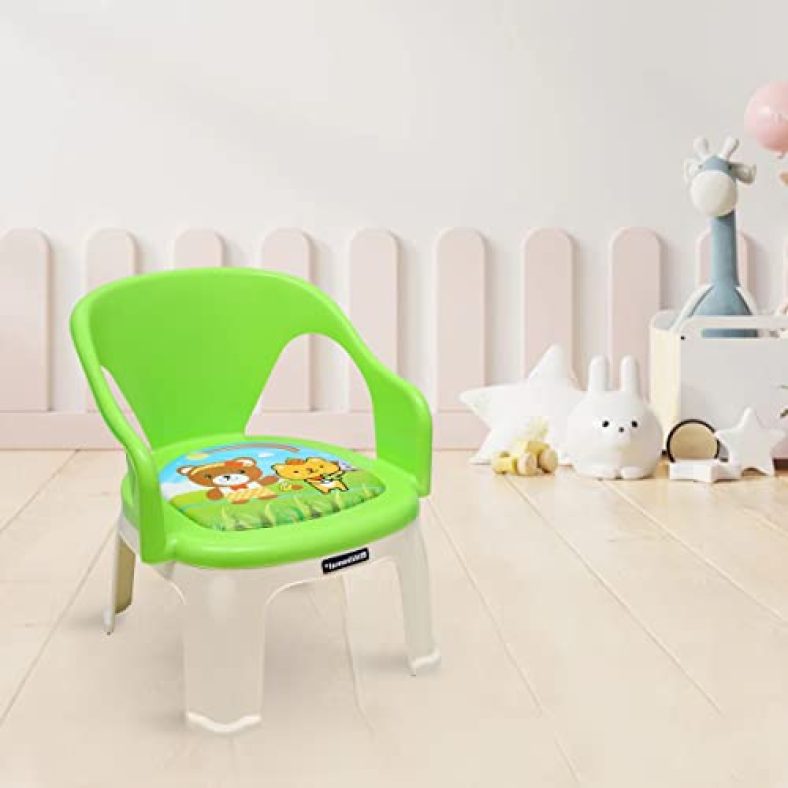 Nilkamal Pups Kids Strong And Durable Plastic Chair With Pvc Cushion Base (Pups Blue), 35 * 36 * 38 Cm