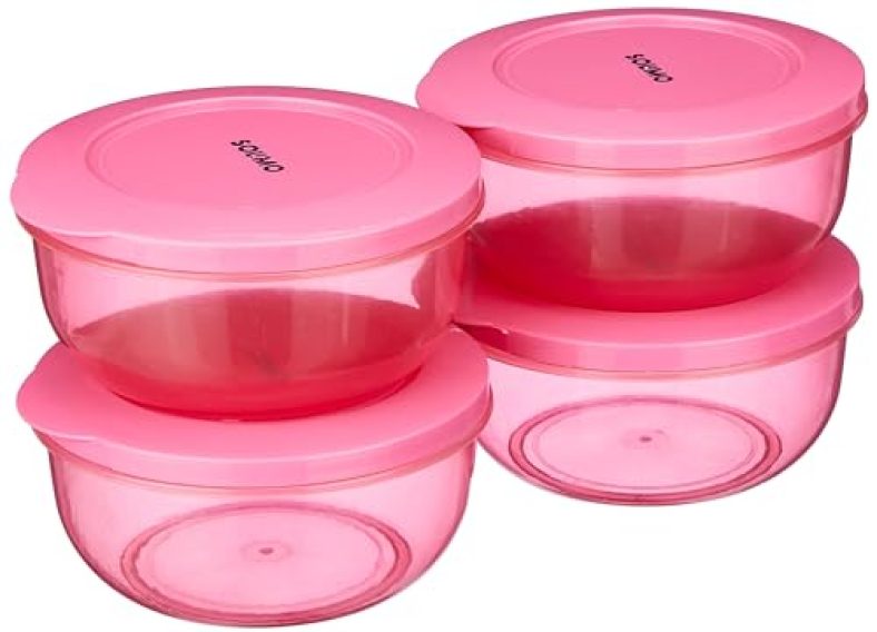 Amazon Brand – Solimo Nestable Round Container 600 Ml Set Of 4, Pink