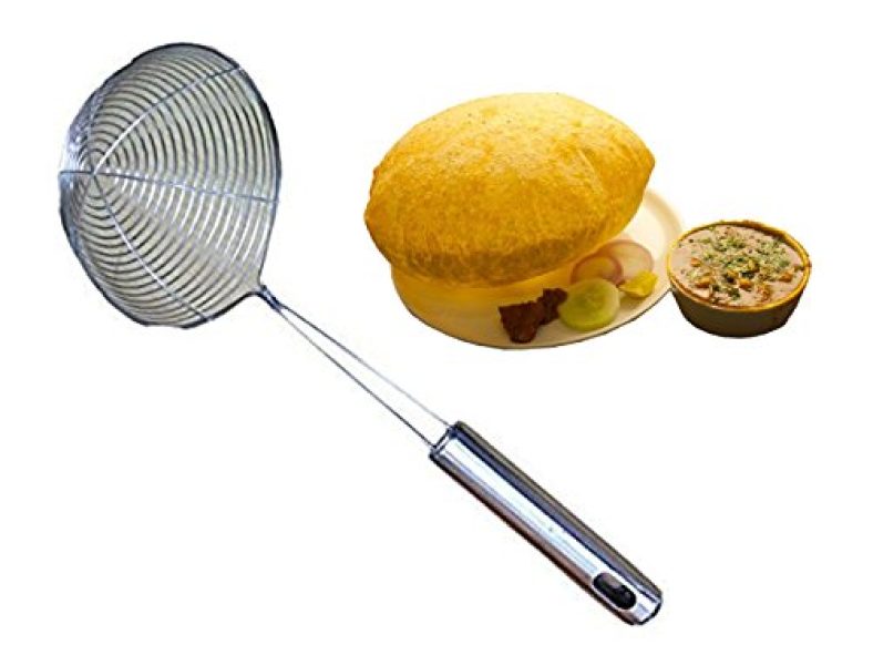 Kuber Industries Code-Stj04 Stainless Steel Puri Strainer, 20 Cm, Silver