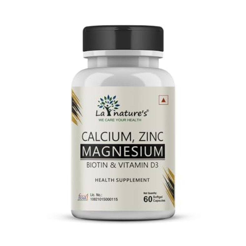 La Nature’S We Care Your Health Calcium Magnesium Zinc With Biotin & Vitamin D3 – Calcium Citrate 500 Mg And Vitamin D3 400 Iu – Adults – 60 Softgels