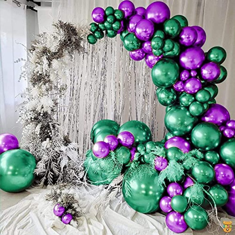 Just Party 25Pcs Purple & 25Pcs Green Metallic Chrome Balloons With Shiny Surface For Birthdays/Anniversary/Engagement/Baby Shower/Bachelorette Party Decorations (Pack Of 50)