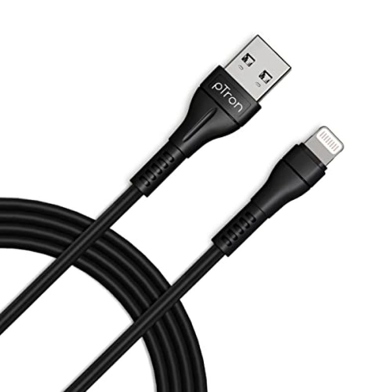 Ptron Usb-A To Lighting 2.4A Fast Charging Cable Compatible With Ios Devices, 480Mbps Data Transfer Speed, Made In India, Solero I241 Tangle-Free Usb Cable (Round, 1M, Black)