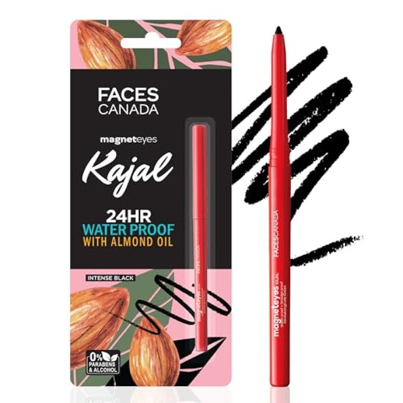 Faces Canada Magneteyes Kajal – Black, 0.35G | 24 Hr Long Stay | One Stroke Smooth Glide | Waterproof, Smudgeproof & Fadeproof | Deep Matte Finish | Enriched With Almond Oil & Vitamin E