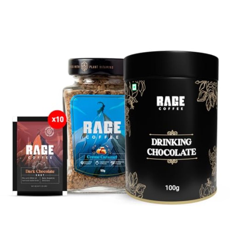 Classic Coffee Delight Combo (Creme Caramel 50G Jar + Dark Chocolate | 10 Sachets + Drinking Hot Chocolate 100G)