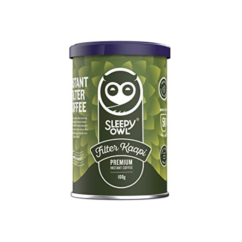 Sleepy Owl 100Gm Filter Kaapi Premium Instant Coffee | Authentic Robusta & Chicory Blend | Filter Coffee Powder | Have It Milky & Frothy | Makes 50 Cups | Ready In Seconds