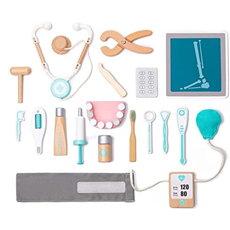 Nesta Toys Wooden Doctor Role Play Set | Pretend Play Dentist Medical Kit Playset (3-8 Years)