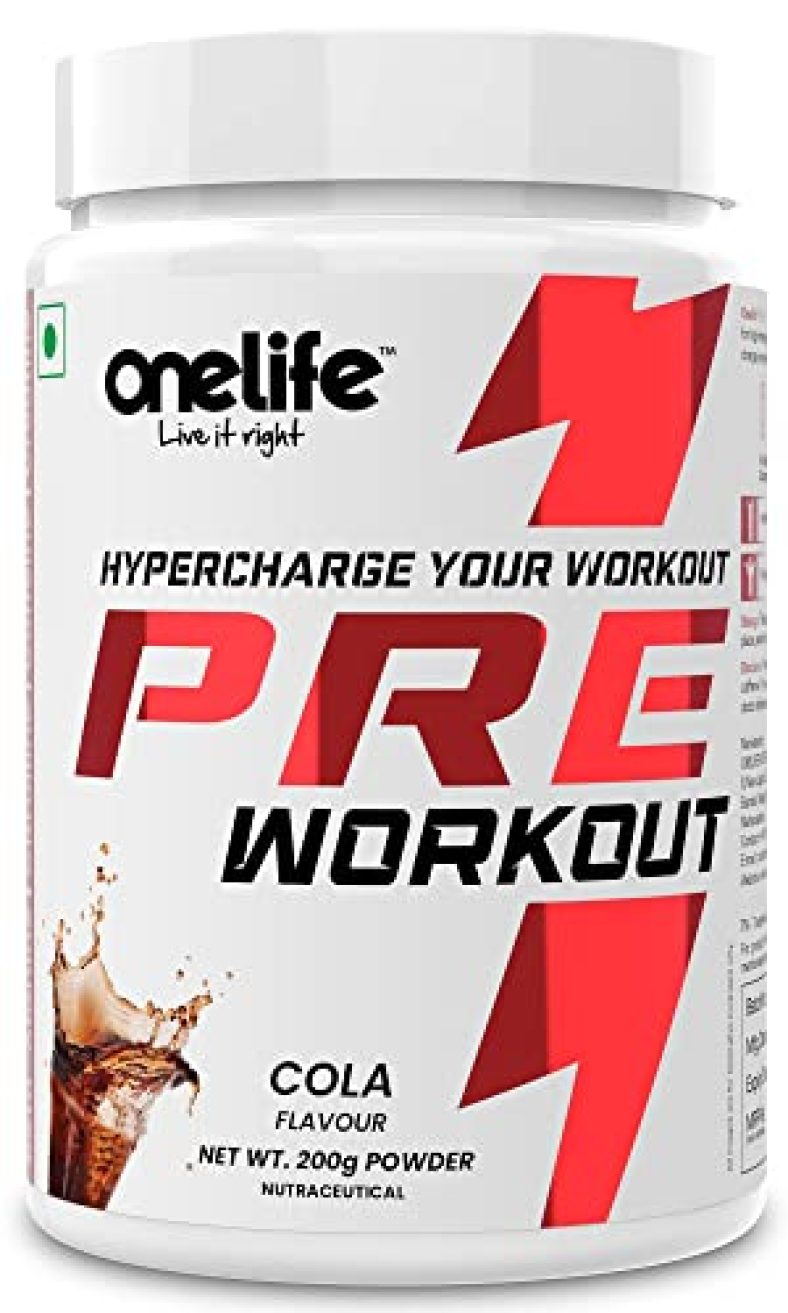 Onelife Hypercharge Pre Workout Powder (Cola Flavour, 200Gm) Powered With Citrulline, Beta-Alanine, Taurine, Caffeine For Performance And Endurance.