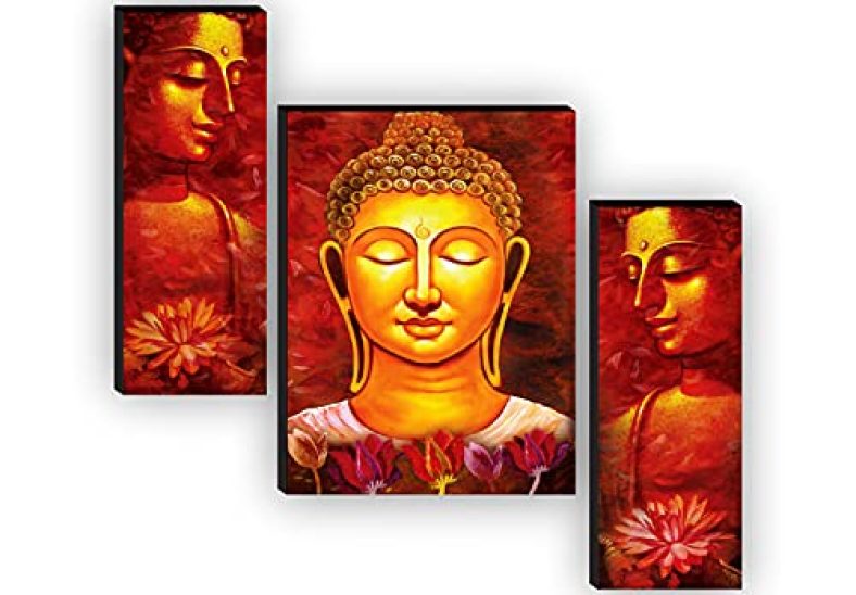 Saf Set Of 3 Buddha Paintings For Living Room With Frame Self Adeshive Uv Textured Mdf Framed Painting 12 Inch X 18 Inch Saf-Jm7707