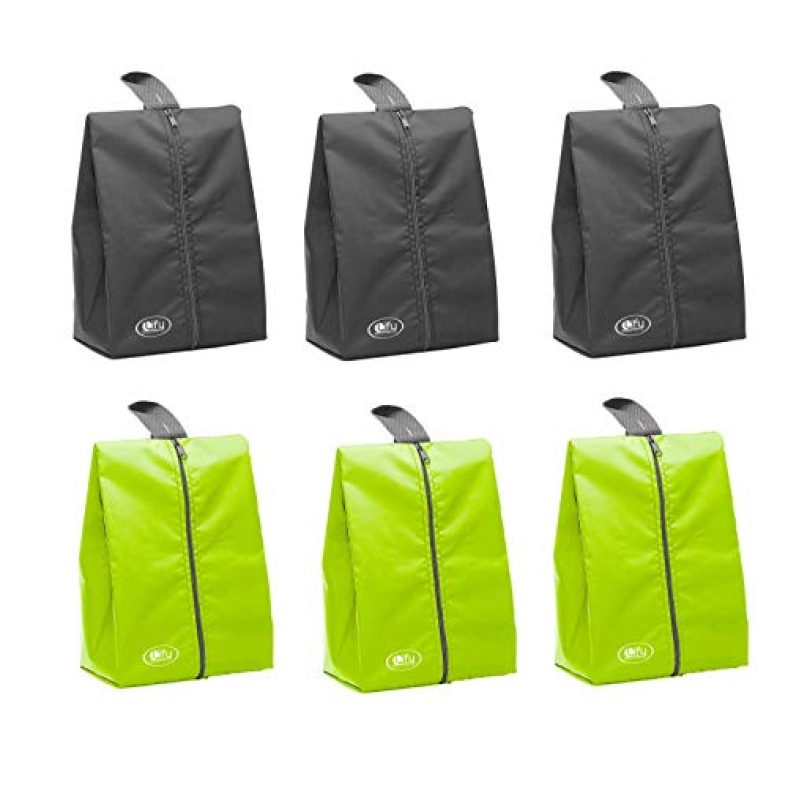 Lify Shoe Storage Organizer Bags Set, Water-Resistant Nylon Fabric With Sturdy Zipper For Traveling (6 Pack) (Florescent(Neon Green) & Grey)