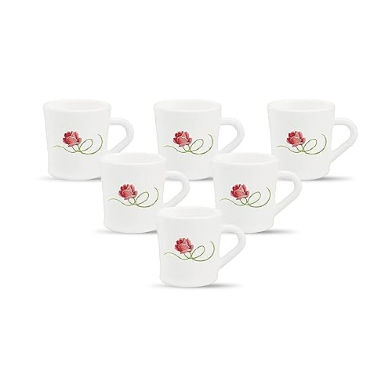 La Opala, Melody Collection, Opal Glass Cup Set Fontana 6 Pcs, Dainty Swirls, White