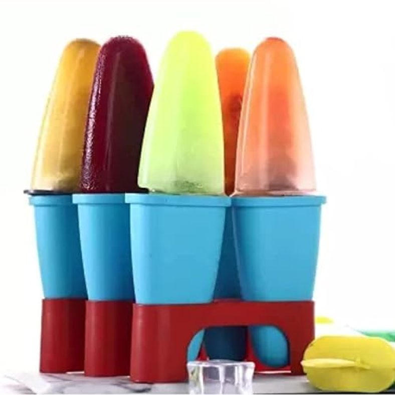 E-Cosmos Set Of 6 Plastic 100% Food Grade Homemade Reusable For Home, Kitchen, Ice Lolly Mould,Popsicle Frozen Ice Cream, Ice Pop Makers, Kulfi Candy Mould Tray For Children & Adults – Multicolor