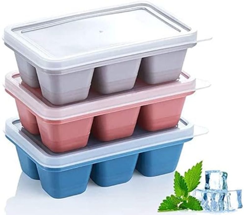 Nexellar Flexible Plastic Ice Cube Tray- Cube Plastic Ice Cube Moulds & Tray With Flexible Ice Trays, Stackable Flexible & Twist Release Safe Ice Cube Molde (6 Grid Ice Cube Tray, Pack Of 1)