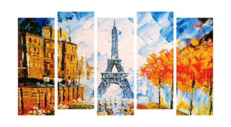 Paper Plane Design 5 Panel Canvas Painting. Large Size Wooden Framed Split Art Print For Living Room Wall Decoration. (Paris)