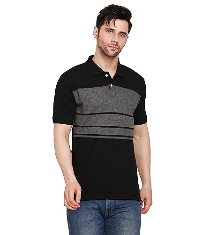 Scott International Men’S Rich Cotton Regular Fit Striper Polo T-Shirt, T-Shirts For Men, Collar T Shirts For Men, Polo T Shirts For Men, T Shirt For Men Cotton, Polo T Shirt… Black/Charcoal