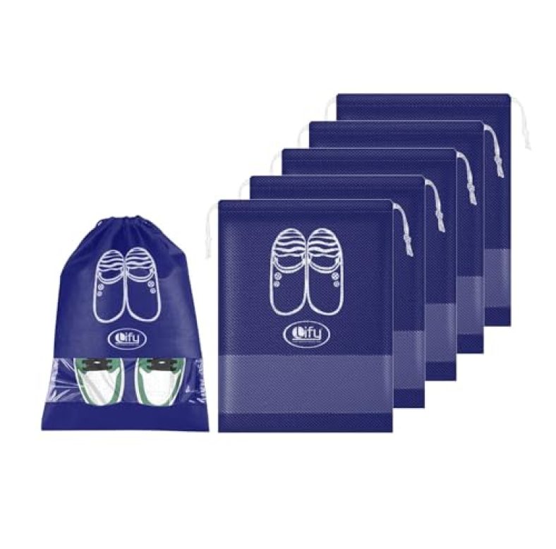 Lify Fabric Shoe Bags (Set Of 6) (Transparent & Navy Blue)