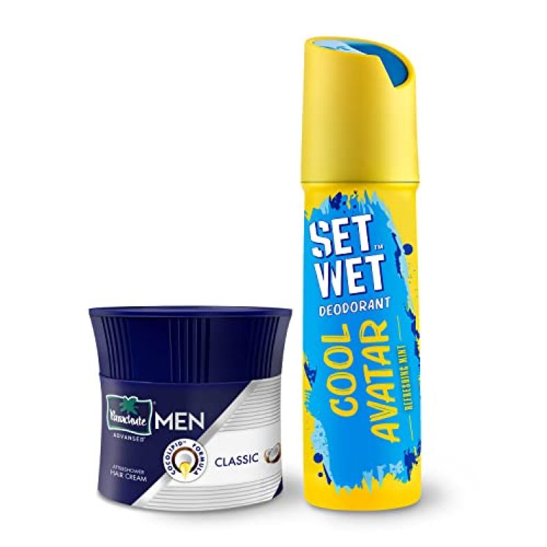 Styling Combo For Men – Parachute Advansed Hair Cream Classic, 100Gm & Set Wet Deodrant Spray Perfume Cool, 150 Ml